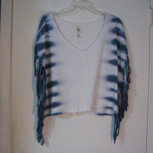 * Billabong Top Medium Blue and White Fringe Freestyle Beach Cover Cropped Crop